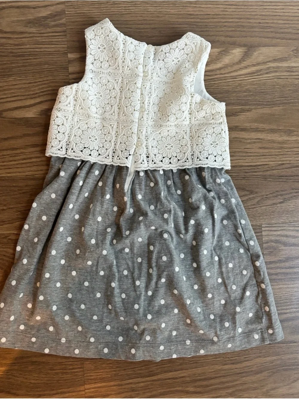 GAP Cream Crochet Bodice Gray Polka Dot Skirt Dress